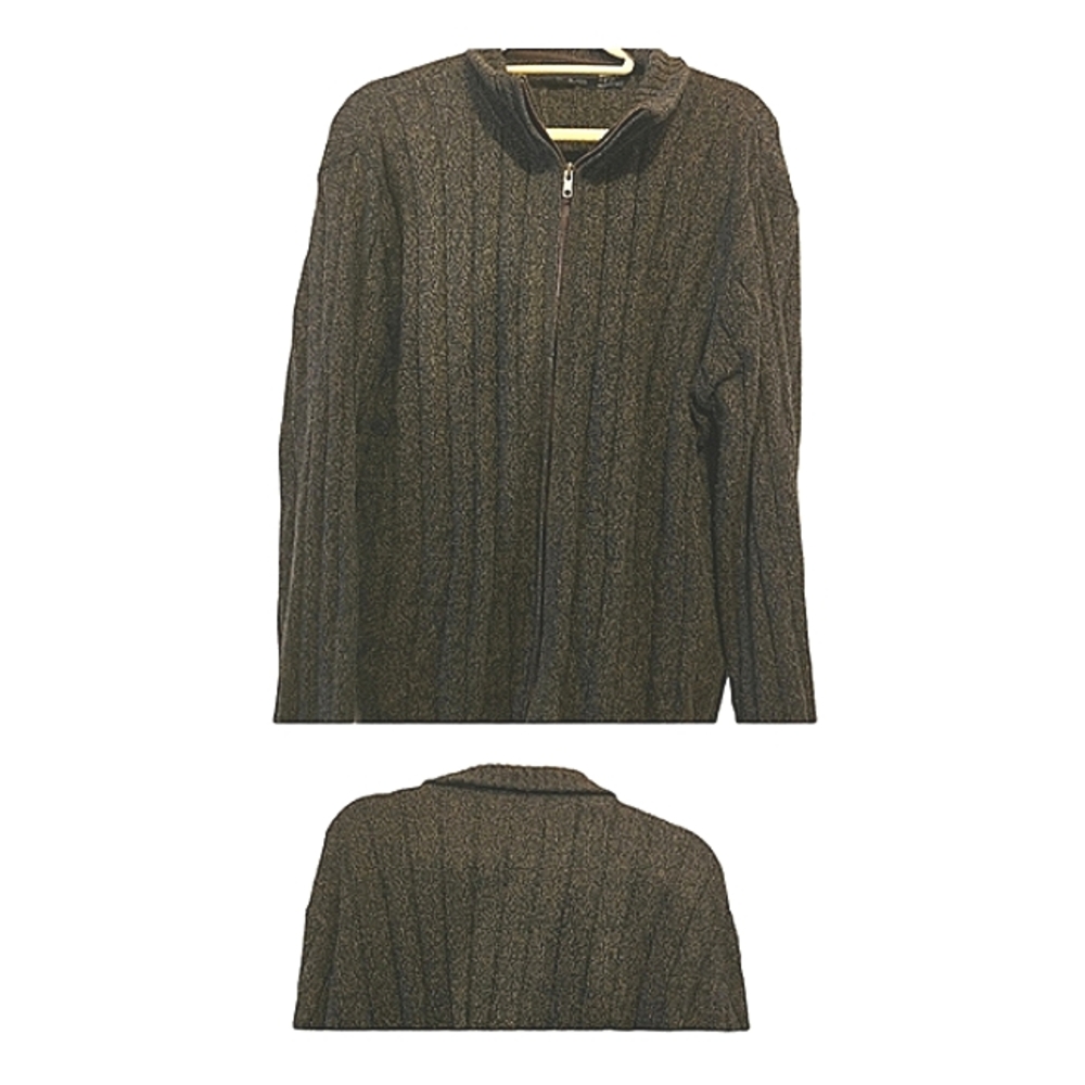Men's Bill Blass Brown/Tan Zipper Sweater